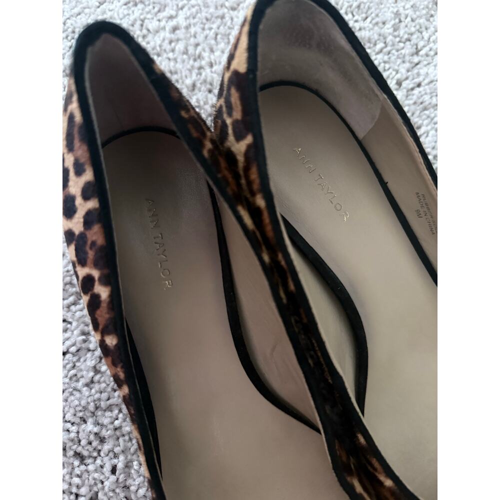 ANN TAYLOR brown black cheetah print calf hair pointed block heel pumps shoes - Picture 5 of 9